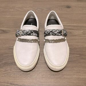 🚫SOLD🚫 Amiri Men’s White Leather Bandana Chain Slip On Sneakers